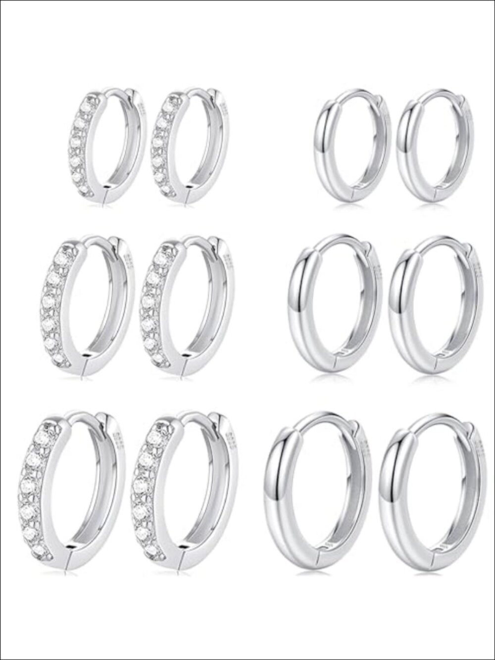 925 Sterling Silver Small Hoop Earrings Set 6 Pairs Hypoallergenic Cubic